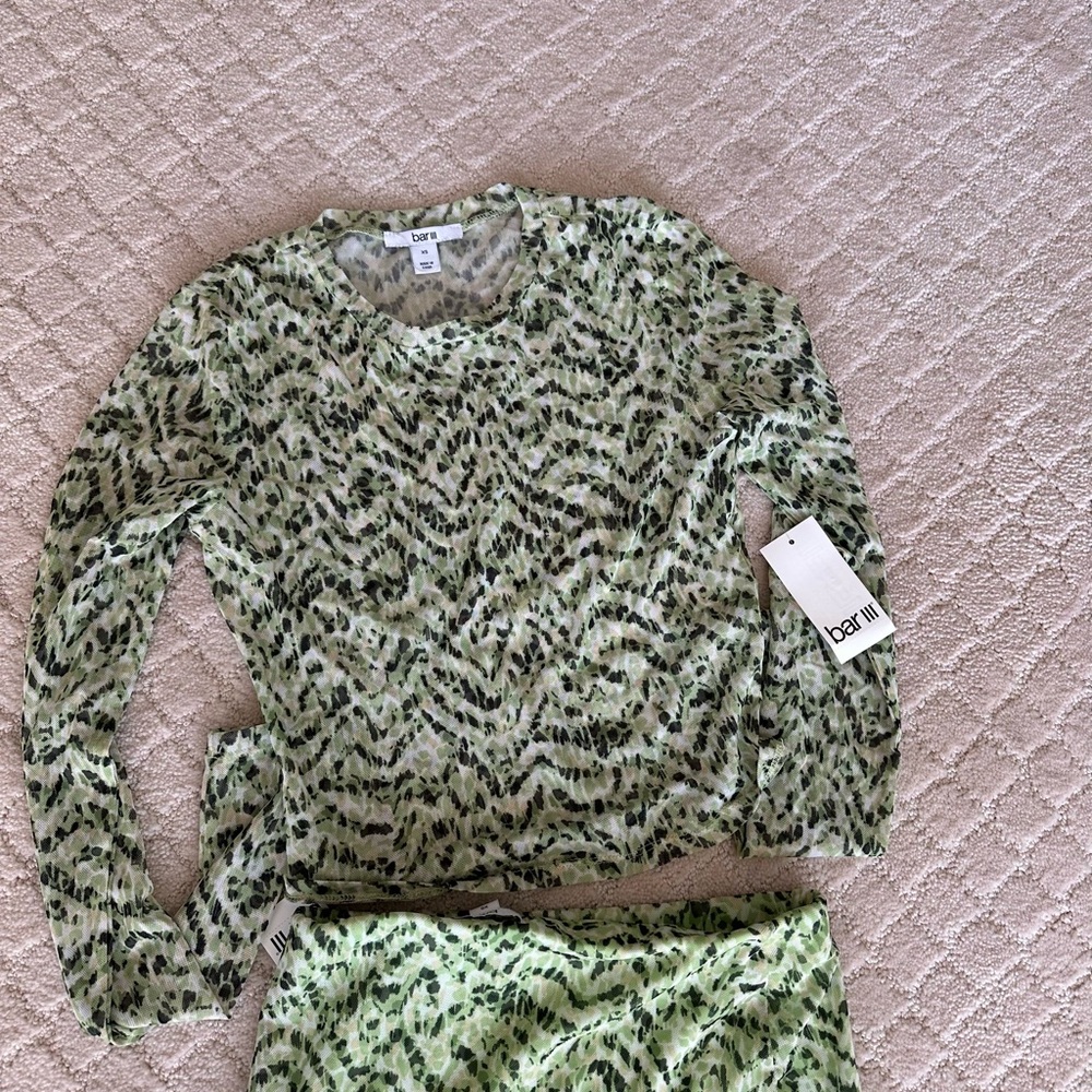 Bar III Green Animal Print Matching Skirt Set NWT XS